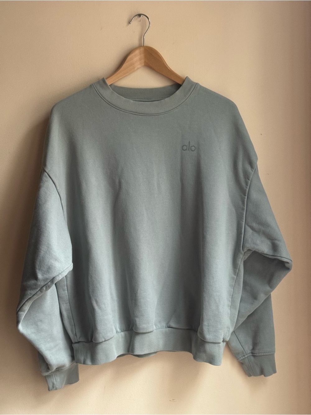 ALO Alo Yoga Women's S Sagegreen Cotton Crewneck Oversized Logo Sweatshirt